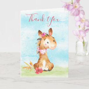 Watercolor Girl Horse Farm Thank You Card
