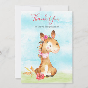 Watercolor Girl Horse Farm Thank You Card