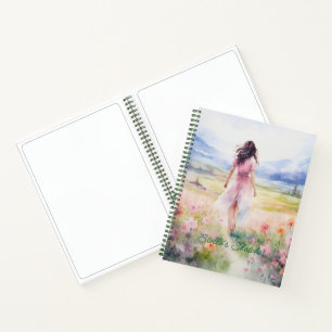 Watercolor Girl In the Meadow  Notebook