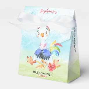 Watercolor Girl Rooster Baby Shower Farm Favour Box