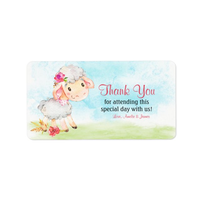 Watercolor Girl Sheep Farm Thank You Label (Front)