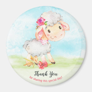 Watercolor Girl Sheep Farm Thank You Magnet