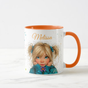 Watercolor Girl with flower Any Name Mug