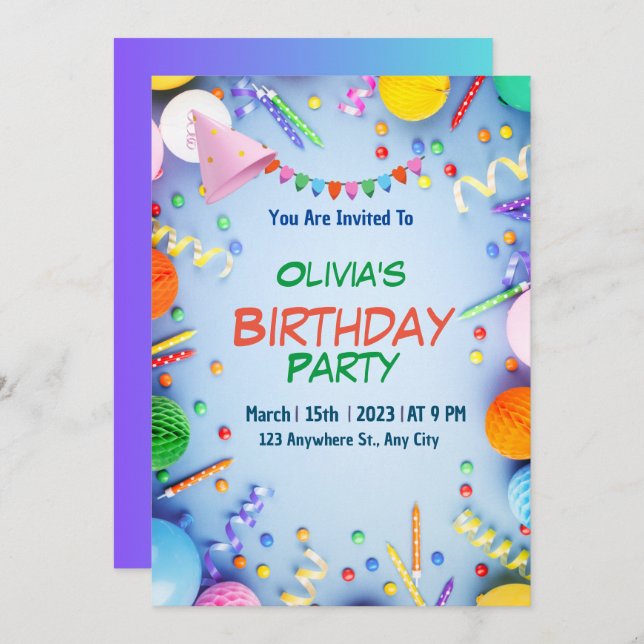 Watercolor girl's Boy's kids birthday party Gifts Invitation (Front/Back)