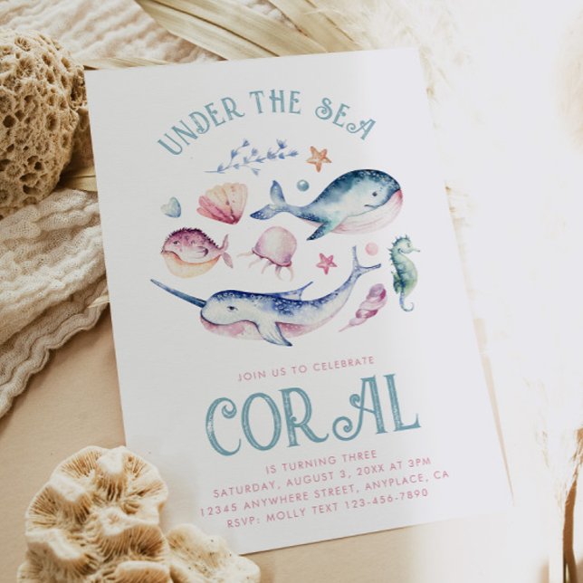 Watercolor Girl's Under the Sea Invitation (Creator Uploaded)