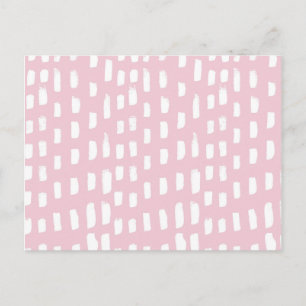 Watercolor girly pink white brushstrokes pattern postcard