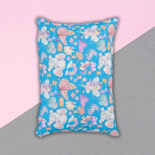 Watercolor Girly Whimsical on Blue Decorative Cushion