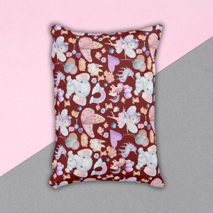 Watercolor Girly Whimsical on Maroon Decorative Cushion
