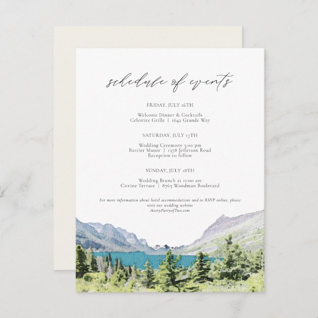 Watercolor Glacier National Park Weekend Schedule Invitation (Front/Back)