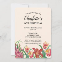 Watercolor Gladioli Tulips Lily Birthday Party