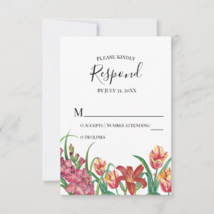 Watercolor Gladioli Tulips Wedding RSVP Respond Card