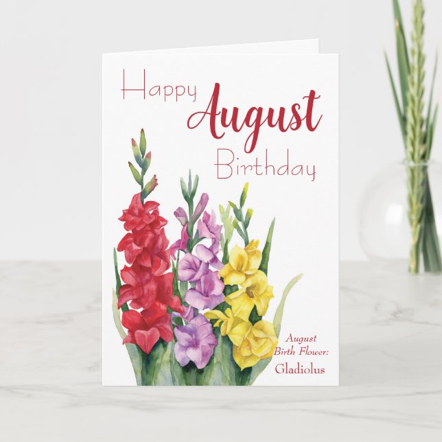 Watercolor Gladiolus August Birth Flower Birthday Card (Front)
