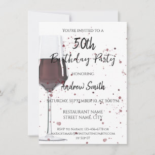 Watercolor glass of red wine invitation