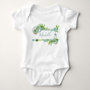 Watercolor Glass Terrarium Succulents Baby Shower Baby Bodysuit