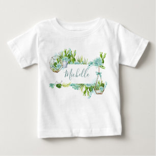 Watercolor Glass Terrarium Succulents Baby Shower Baby T-Shirt