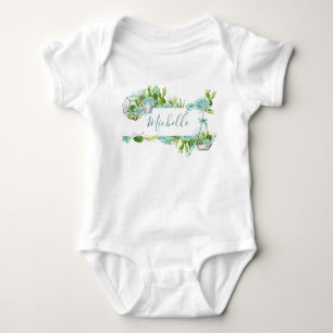 Watercolor Glass Terrarium Succulents Baby Shower Bodysuit