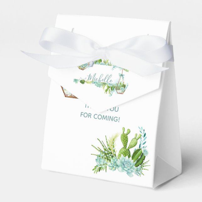 Watercolor Glass Terrarium Succulents Baby Shower Favour Box (Front Side)