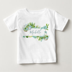 Watercolor Glass Terrarium Succulents Baby Shower T-Shirt