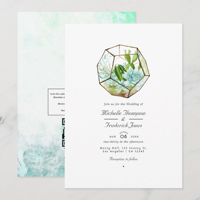 Watercolor Glass Terrarium Succulents Wedding Invi Invitation (Front/Back)