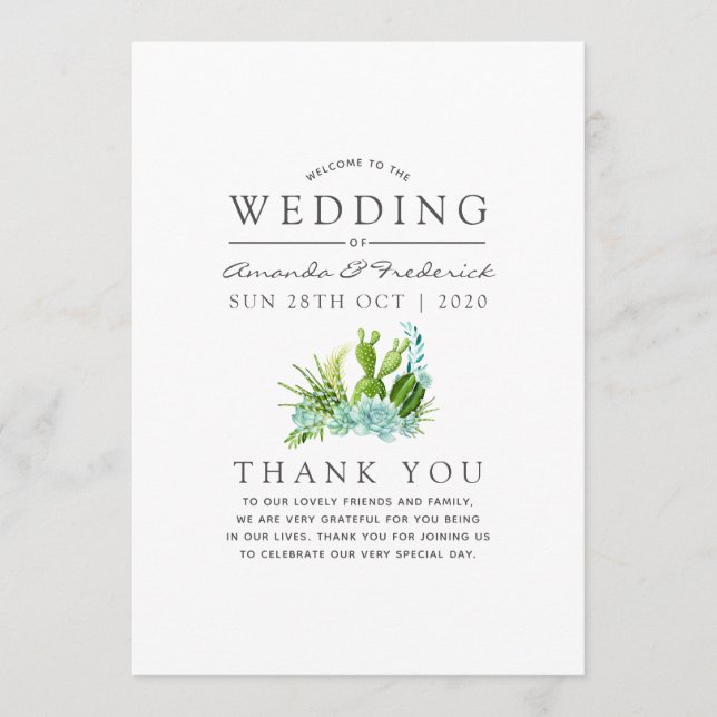 Watercolor Glass Terrarium Succulents Wedding Programme (Front)