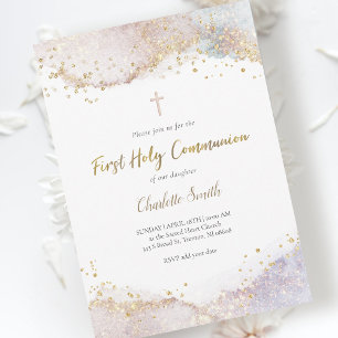 watercolor glitter   First Holy Communion Invitation