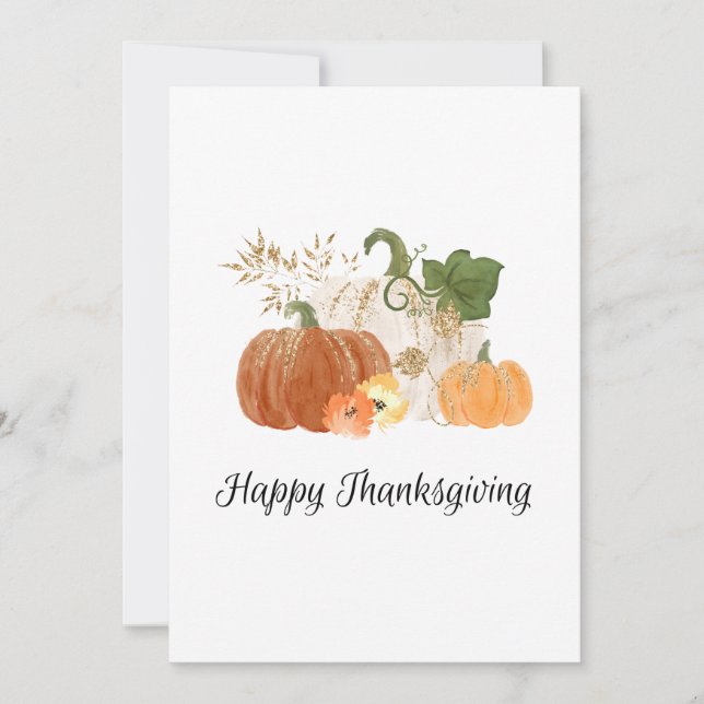 Watercolor Glitter Pumpkins Happy Thanksgiving Card (Front)
