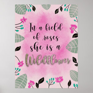 Watercolor Glitter Quote Print - Wildflower