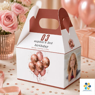 Watercolor Glitter Rose Gold balloon 3rd birthday Favour Box