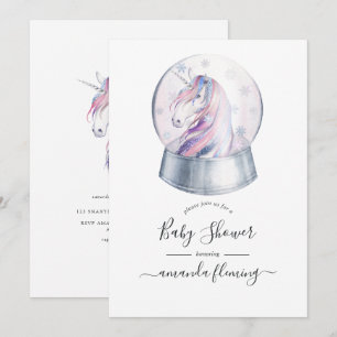 Watercolor Glitter Unicorn Christmas Baby Shower Invitation