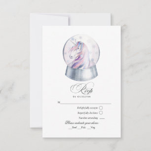 Watercolor Glitter Unicorn Winter RSVP Card