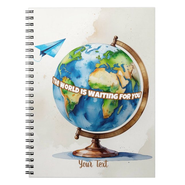 Watercolor Globe and Paper Airplane Design Notebook (Front)
