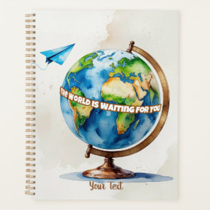 Watercolor Globe and Paper Airplane Design Planner