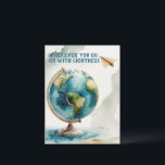 Watercolor Globe Art - Wherever You Go Holiday Postcard<br><div class="desc">Realistic watercolor illustration of a globe with continents and oceans in fine detail, accompanied by a delicate paper airplane. Set against a soft off-white background, this serene travel-inspired artwork features the calming quote: "Wherever You Go, Go with Lightness." Perfect for dreamers, travelers, and gentle souls. Ideal for wall art, notebooks,...</div>