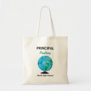 Watercolor Globe Personalised School Principal Tote Bag