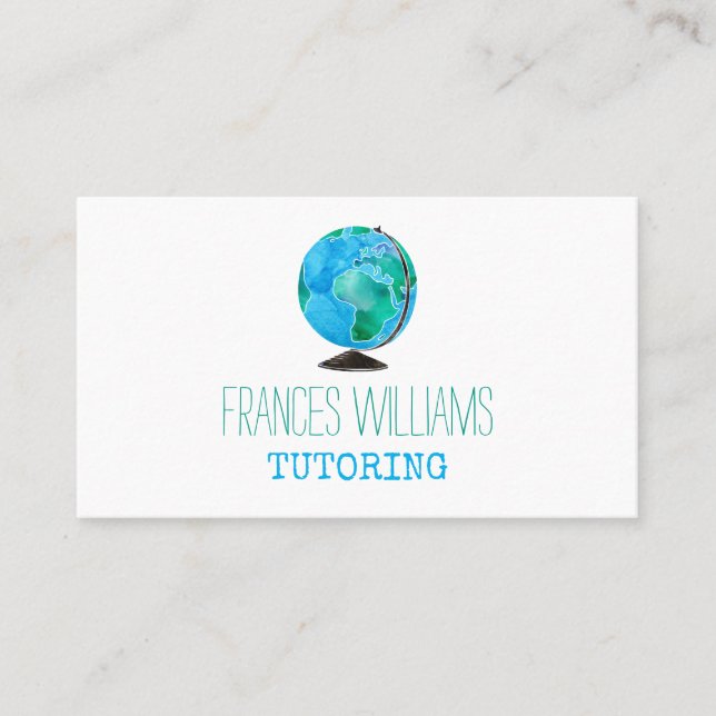 Watercolor Globe Tutoring Reminder Tutor Business Card (Front)