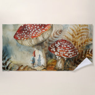 watercolor gnome beach towel