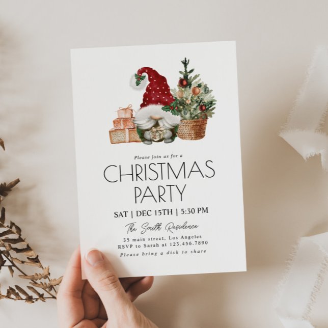 Watercolor Gnome Gifts Christmas Tree Party Invitation (Creator Uploaded)