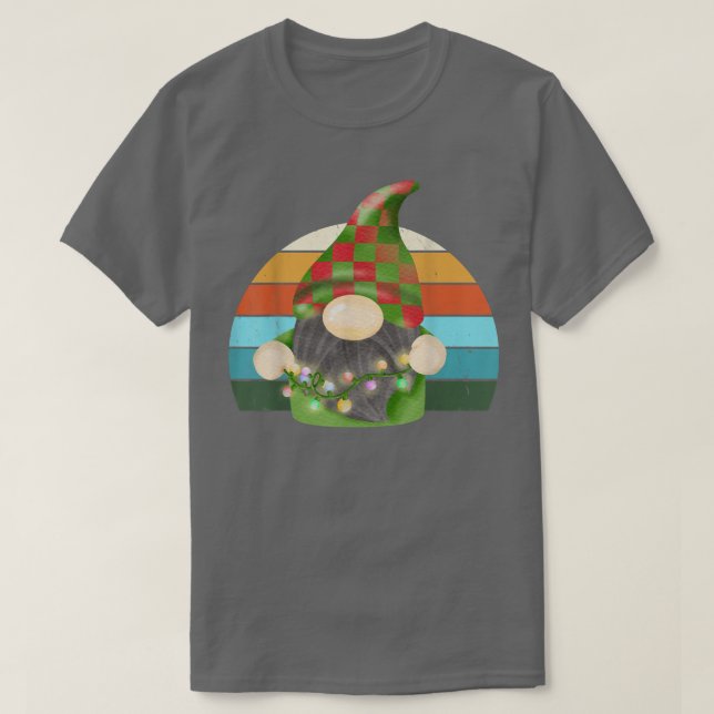 Watercolor Gnome Santa Christmas Tree Lights Xmas  T-Shirt (Design Front)