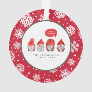 Watercolor Gnome Santas Spreading Christmas Cheer Ornament