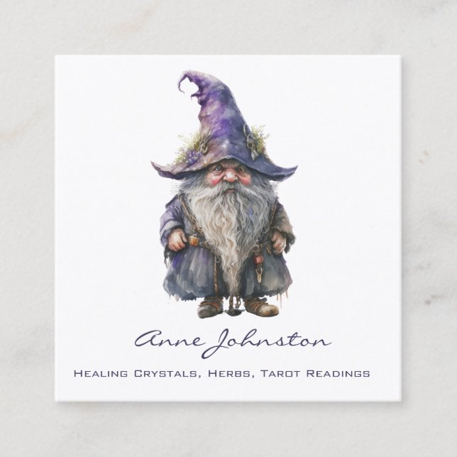 Watercolor Gnome Square Business Card (Front)