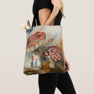 watercolor gnome tote bag