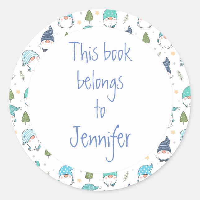 Watercolor Gnomes  Custom Library Book Plate Classic Round Sticker (Front)
