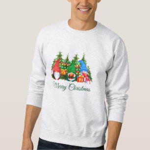 Watercolor Gnomes Green Merry Christmas Grey Sweatshirt