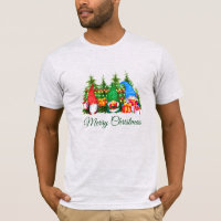 Watercolor Gnomes Green Merry Christmas Grey
