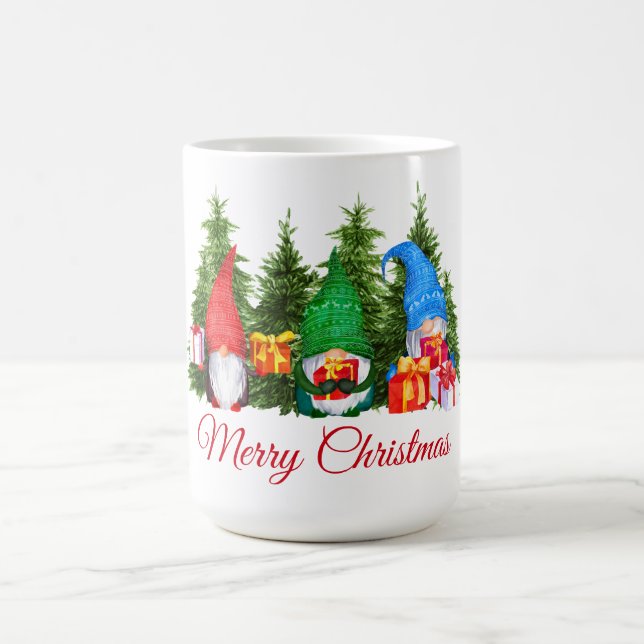 Watercolor Gnomes Red Merry Christmas Coffee Mug (Center)
