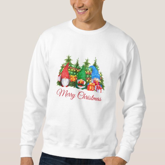 Watercolor Gnomes Red Merry Christmas Sweatshirt (Front)