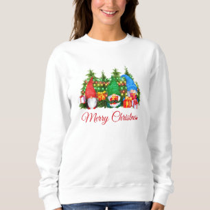 Watercolor Gnomes Red Merry Christmas W Sweatshirt