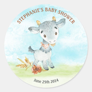 Watercolor Goat Baby Shower Farm Classic Round Sticker