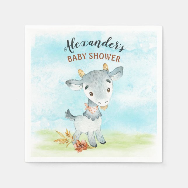 Watercolor Goat Baby Shower Farm Napkin (Front)