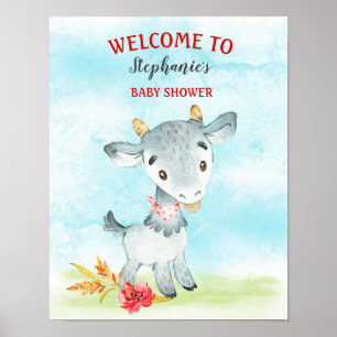 Watercolor Goat Baby Shower Farm Poster